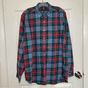 VINEYARD VINES Men’s Plaid Performance Slim Fit Tucker Red Green Button Down | L